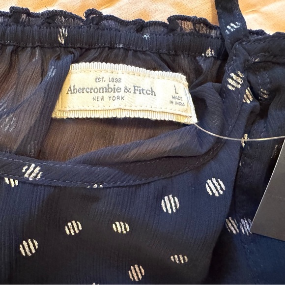 Abercrombie & Fitch Babydoll Cami Style Top Navy and Silver Polka Dot Large NWT - Picture 7 of 13